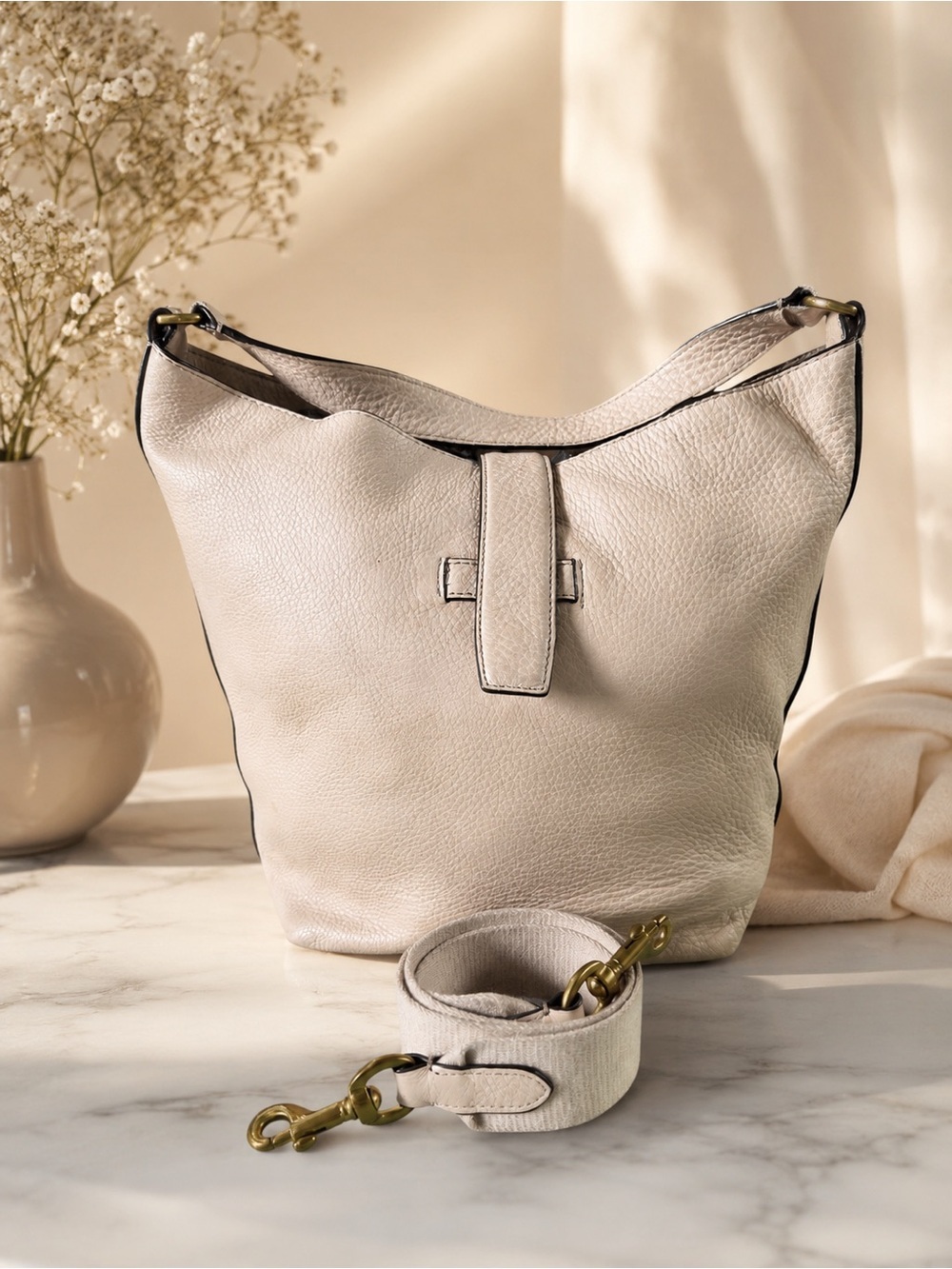 J. Crew Signet Leather Hobo Bag #H3879 Cream, everyday, career, italian leather